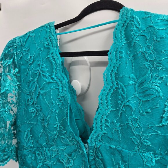 Vintage Carmella's Creation Teal Lace Taffeta 80s Formal Prom Dress Size 12 - Picture 14 of 16